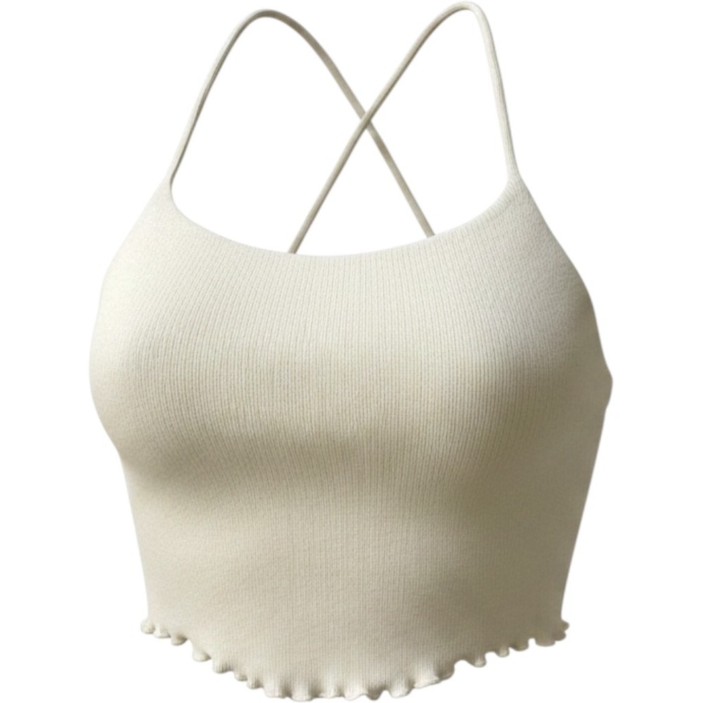 Urban Outfitters Ivory Knit Cowl Neck Crop Top Lettuce Edge Ribbed Med